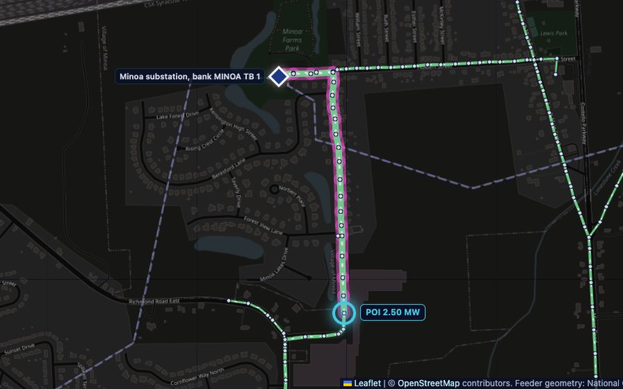Grid Studio, feeder map with battery power flow
